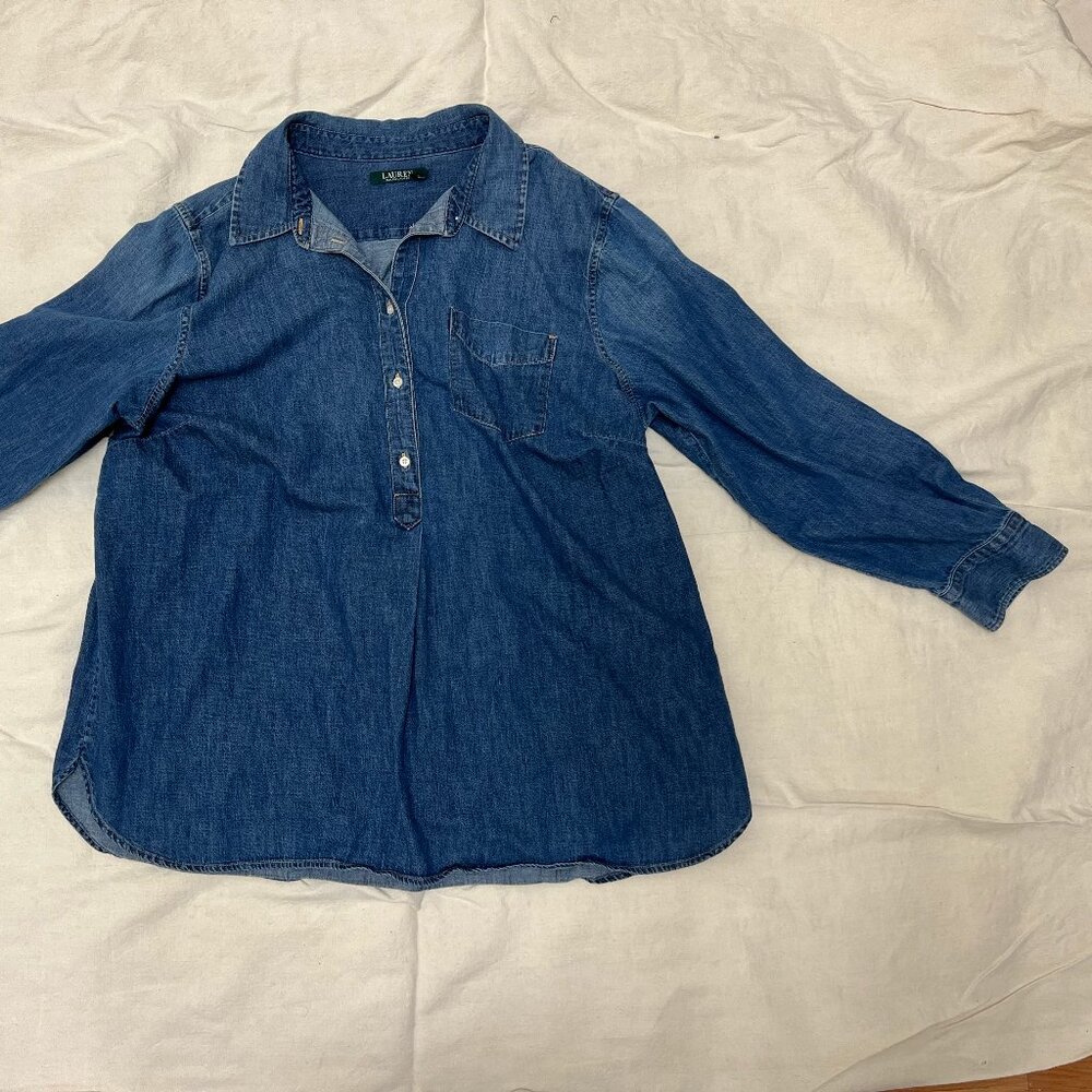 Denim Long Sleeve tunic shirt by  Lauren by Ralph Lauren